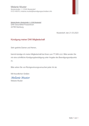 Kündigungsschreiben DAK: Muster & Vorlage