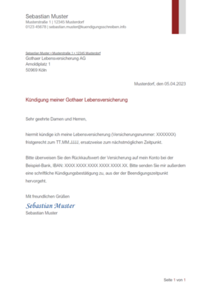 Kündigungsschreiben Gothaer Lebensversicherung: Muster & Vorlage